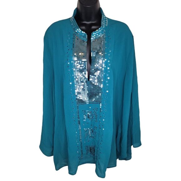 Cervelle sequin bohemian chiffon peasant top size 3x - Picture 1 of 10